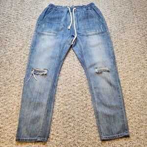 Easel LA Distressed Denim Joggers | Ripped Knee, Drawstring Waist | Size M